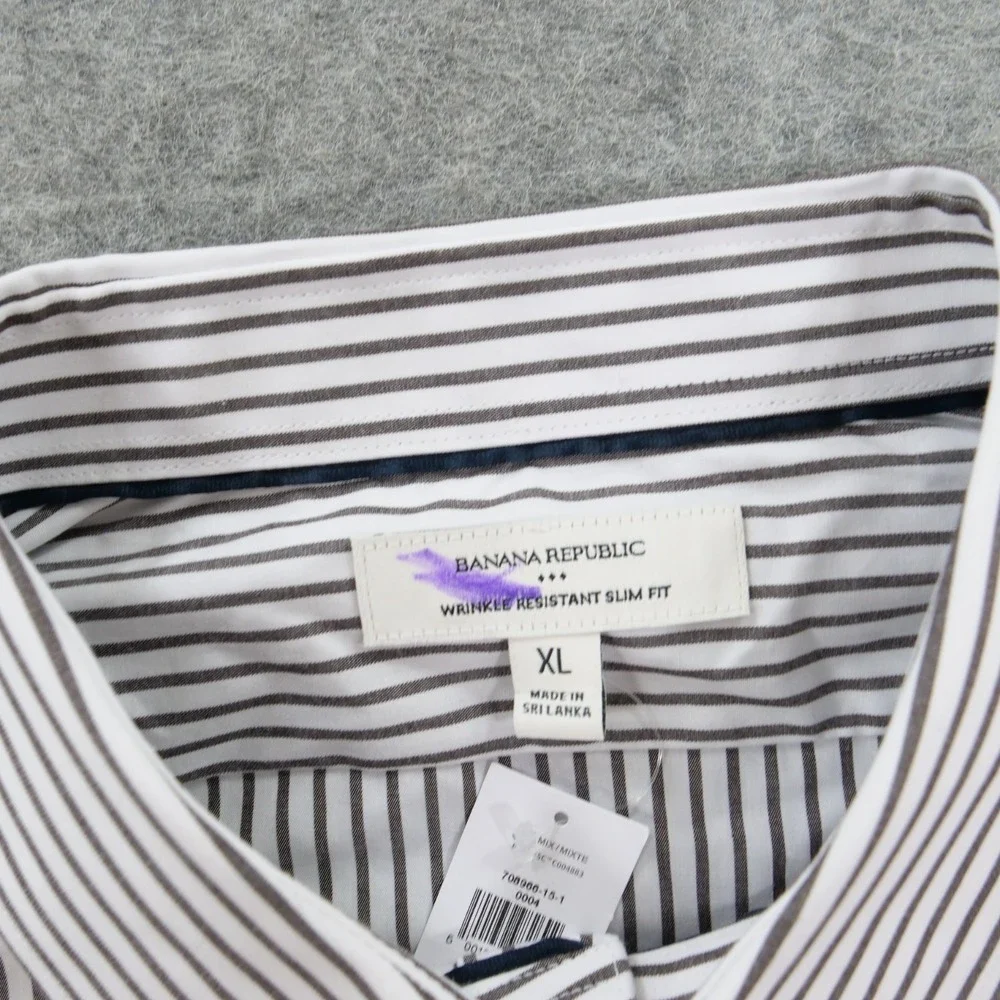 Banana Republic Shirt Mens Extra Large White Gray Wrinkle Resistant Dress New